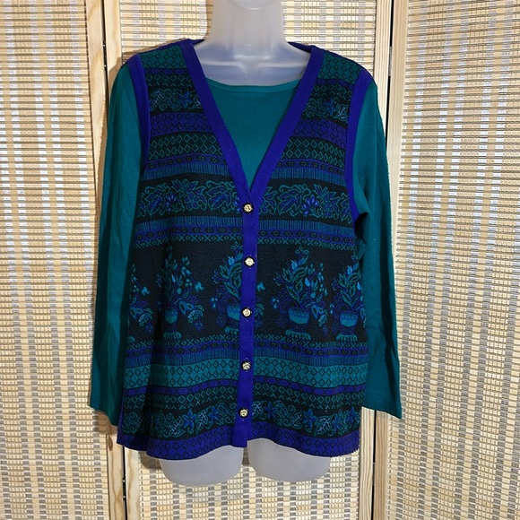 Alfred Dunner Vintage 1990s Y2K Jewel Tone Floral Layered Cardigan Sweater Small - Picture 1 of 16